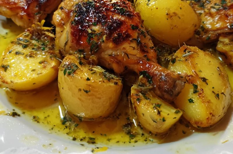 Kotopoulo Lemonato (Greek Lemon Chicken with Potatoes)